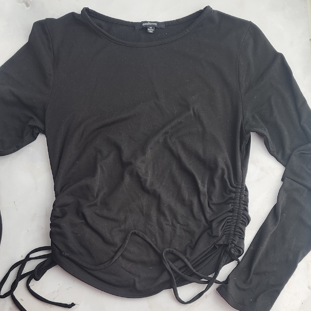 Girls-Ambiance Black Ruched Blouse